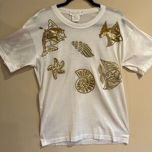 Escada White T Shirt Fish And Starfish Sz M
